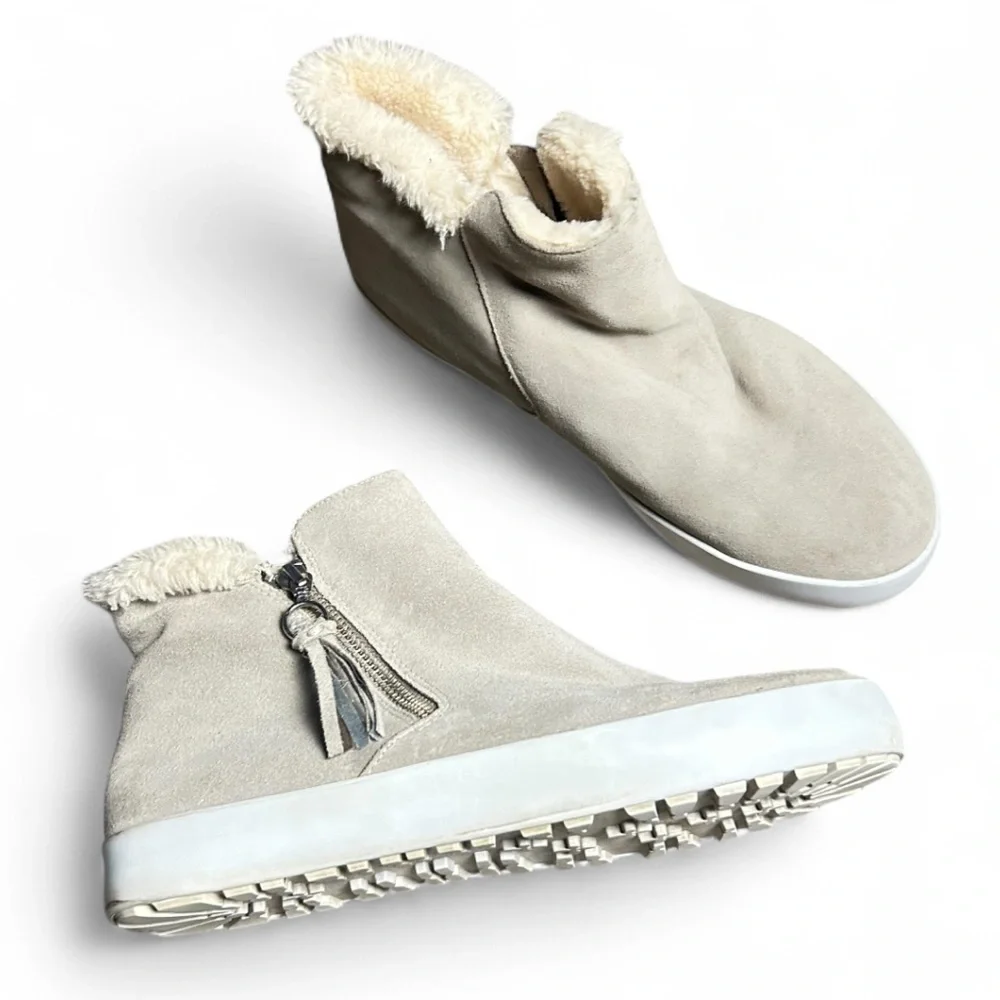Rebecca Minkoff Shelly Sneaker Boot In Taupe Suede Shearling Lining Size 8.5M